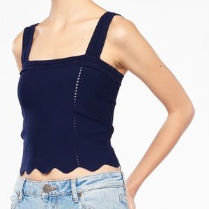 Sandro Laya Camisole Tank Scallop Navy Blue size 2 US Small